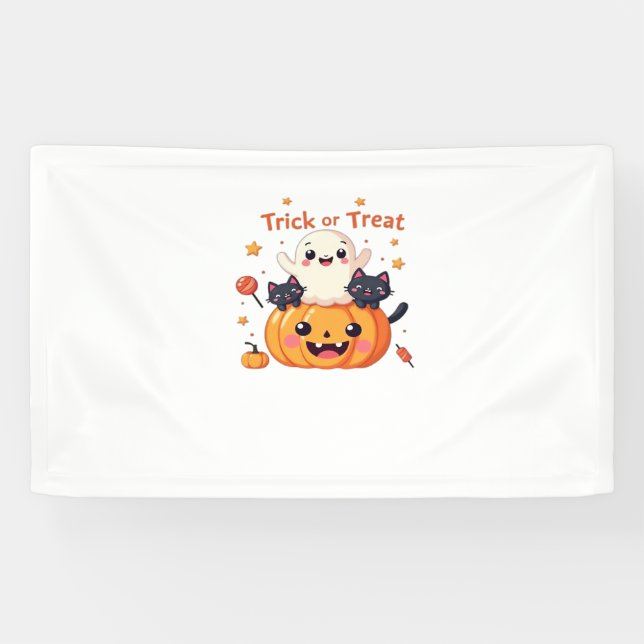 Banderoles Cute Halloween - Classe Kawaii Ghost et Black Cats (Horizontal)