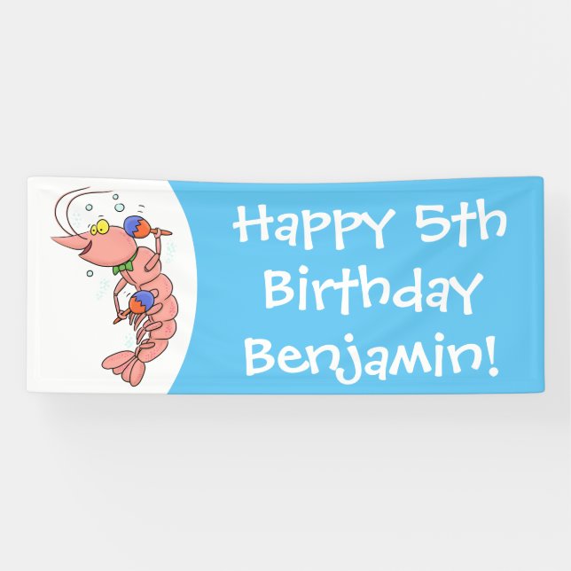 Banderoles Cute happy shrimp, dessin animé de crevettes (Horizontal)