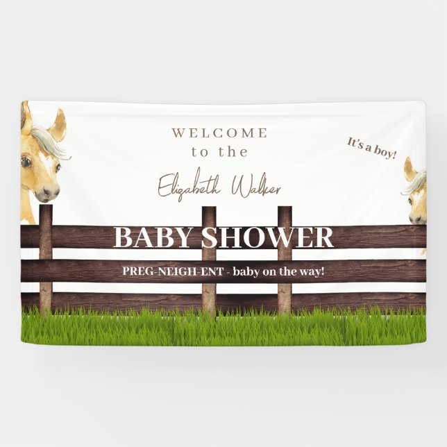 Banderoles Cute Horse Baby shower Blanc Accueil (Horizontal)