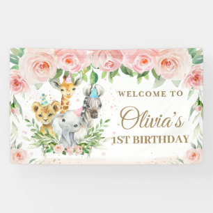 Banderoles Cute Jungle Animaux Safari Rose Floral fond