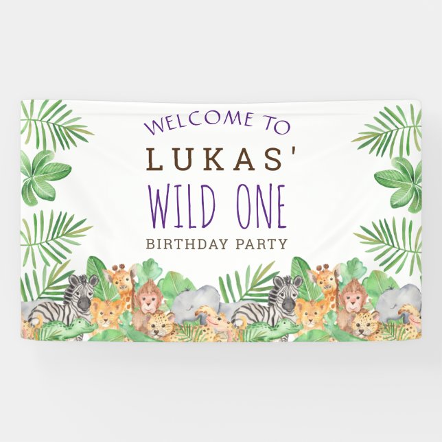 Banderoles Cute Jungle Safari 1er anniversaire fête Bienvenue (Horizontal)