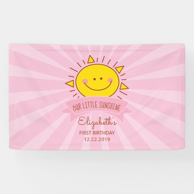 Banderoles Cute Kawaii Pink Sunshine Enfants 1ère fête d'anni (Horizontal)