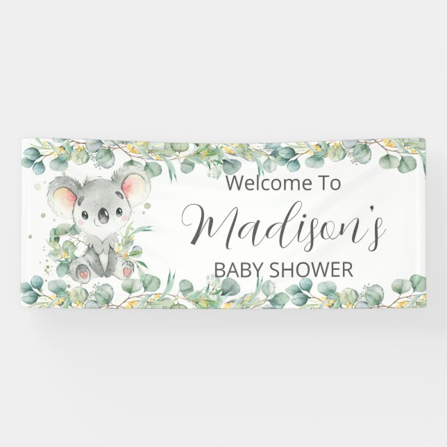 Banderoles Cute Koala Eucalyptus Greenery Welcome Backdrop  (Horizontal)
