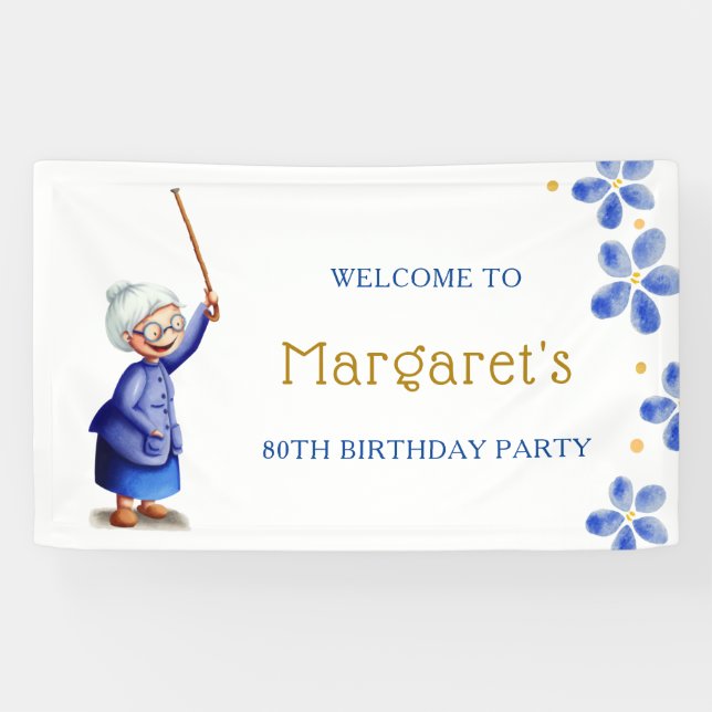 Banderoles Cute Lady Floral 80e anniversaire (Horizontal)