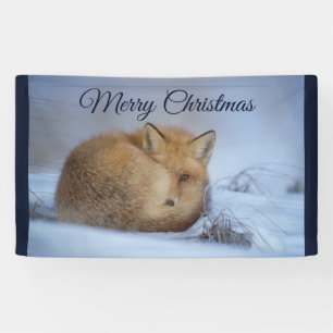 Banderoles Cute Little Fox Curling Up Winter Photo Noël