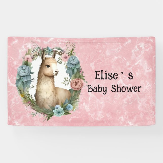 Banderoles Cute Llama Succulent Baby shower de couronne flora (Horizontal)