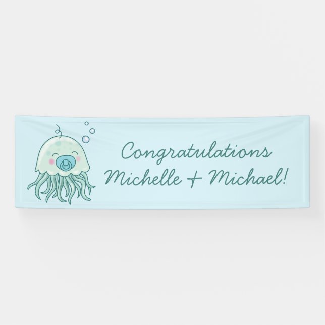 Banderoles Cute méduse Baby shower Kawaii Blue Boy (Horizontal)