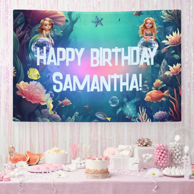 Banderoles Cute Mermaid Invitation de fête d'anniversaire (Fête)