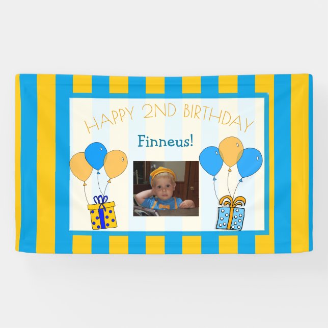 Banderoles Cute Orange et Bleu Joyeux Anniversaire Personnali (Horizontal)