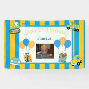 Banderoles Cute Orange et Bleu Joyeux Anniversaire Personnali