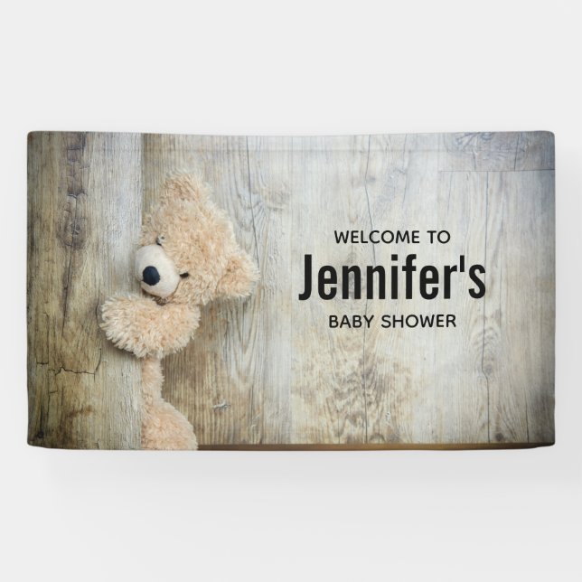 Banderoles Cute Ours Stuffé Baby shower Mur Rustique En Bois (Horizontal)