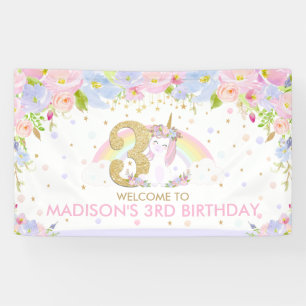Banderoles Cute Rainbow Unicorn 3ème anniversaire Bienvenue a