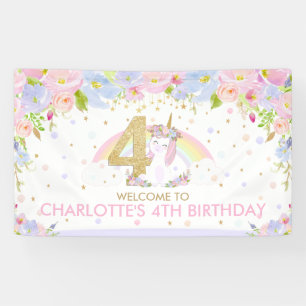 Banderoles Cute Rainbow Unicorn 4 Anniversaire de bienvenue