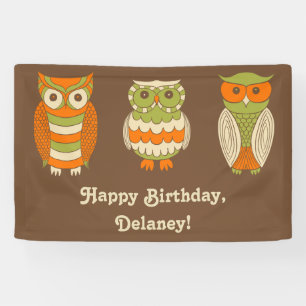 Banderoles Cute Retro Owls Brown Personnalisé