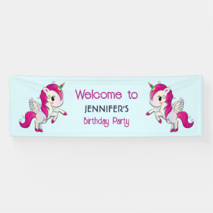 Banderoles Cute rose Unicorne avec ailes Anniversaire