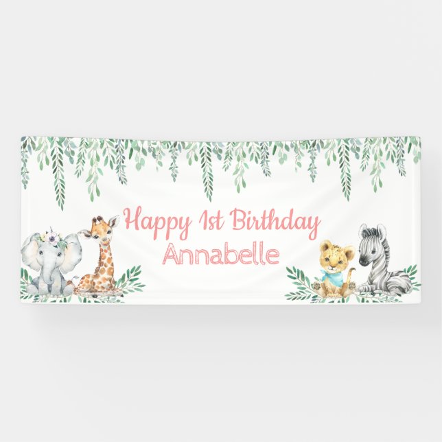 Banderoles Cute Safari Animal Green Jungle Premier Anniversai (Horizontal)