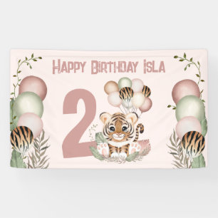 Banderoles Cute Tiger Rose Girl Safari 2e Anniversaire Banniè