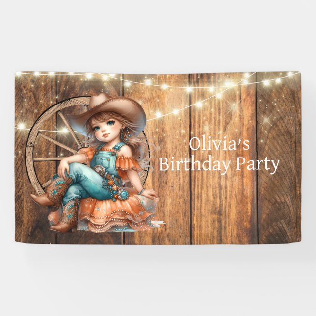 Banderoles Cute Western Cowgirl fête d'anniversaire (Horizontal)