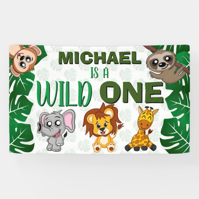 Banderoles Cute Wild One Jungle Safari Animaux premier annive (Horizontal)