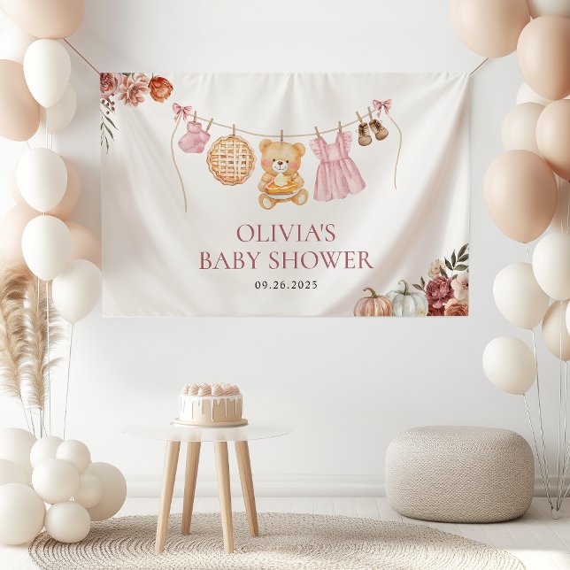 Banderoles Cutie Pie Rose Automne Ours Fille Baby shower Bien (Créateur téléchargé)
