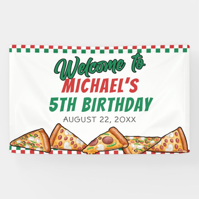 Banderoles Cuties Pizza Party Red Green Caro 5e anniversaire (Horizontal)