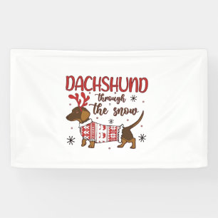 Banderoles Dachshund à travers la neige Noël Amateur de chien