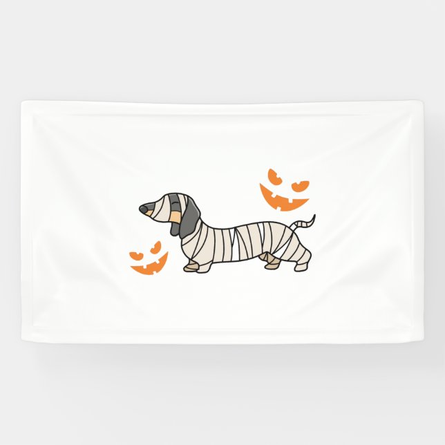 Banderoles Dachshund Chien Halloween Candy Corn Pleine lune (Horizontal)