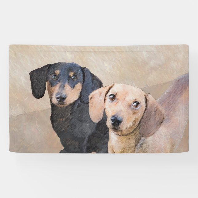 Banderoles Dachshund (Smooth) Peinture - Art Chien original (Horizontal)