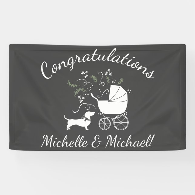 Banderoles Dachshund Weiner Baby shower chien genre neutre (Horizontal)