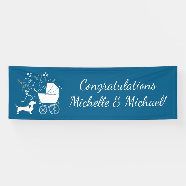 Banderoles Dachshund Wiener Chien Baby shower Blue Boy (Horizontal)