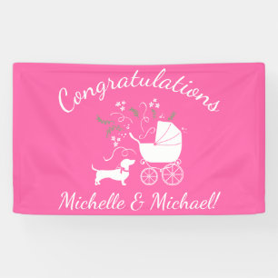 Banderoles Dachshund Wiener Chien Baby shower fille rose
