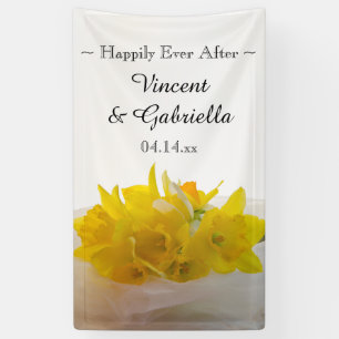 Banderoles Daffodiles jaunes sur le mariage du printemps blan