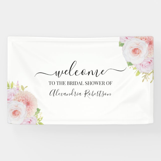 Banderoles Dahlia et Rose Wedding shower de naissance Bienven (Horizontal)