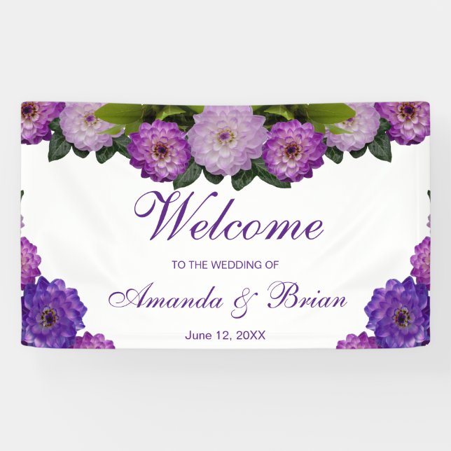 Banderoles Dahlia Purple Lavender Lilac Mariage Floral (Horizontal)