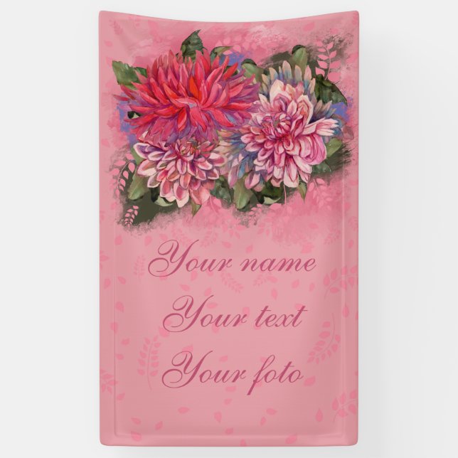 Banderoles Dahlia rose Fleurs Vintages (Vertical)