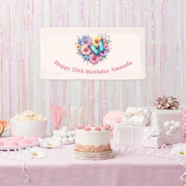 Banderoles Daisy Flowers with a Beautiful Butterfly Birthday (Fête)