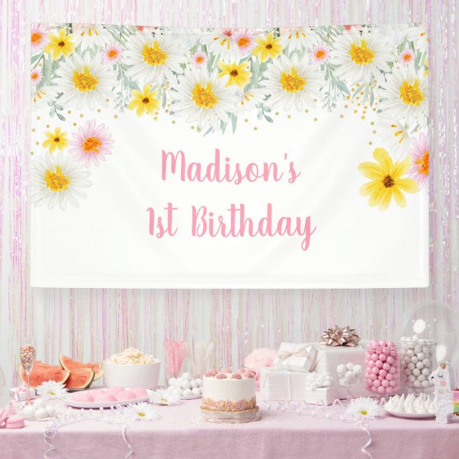 Banderoles Daisy Rose Gold Wild Un premier anniversaire (Fête)