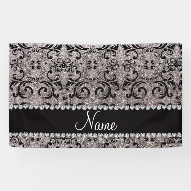 Banderoles Damassé argentée noire nommée faite sur commande (Horizontal)
