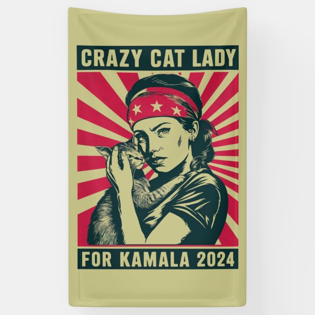 Banderoles Dame Du Chat Fou Pour Kamala 2024 (Vertical)