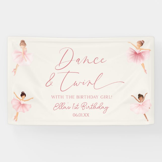 Banderoles Danse & Twirl Rose Ballerina Ballet Anniversaire (Horizontal)