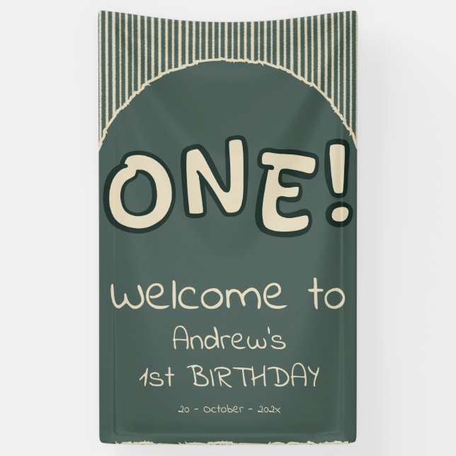 Banderoles Dark Green Stripes 1st Birthday (Vertical)