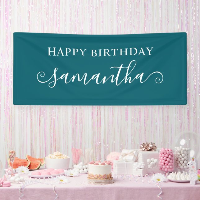 Banderoles Dark Turquoise Joyeux Anniversaire Courte Nom de l (Fête)