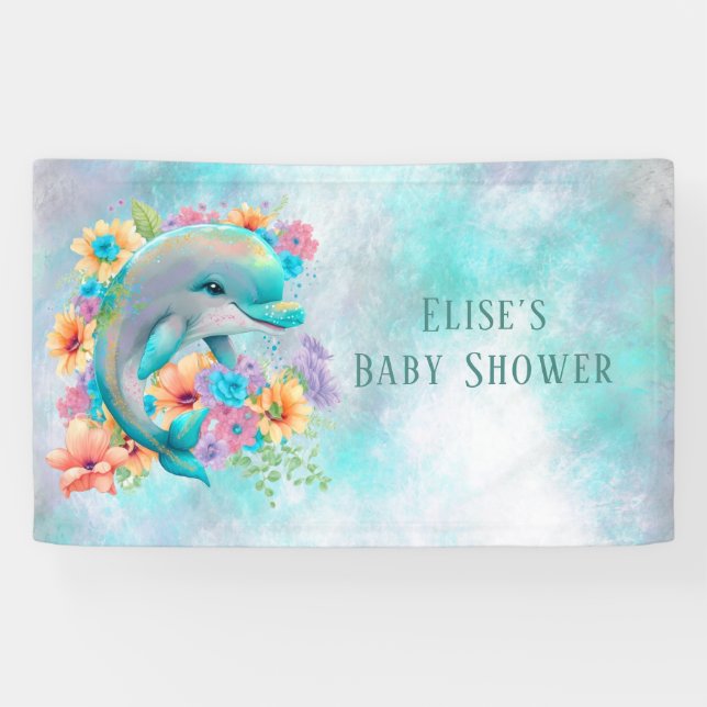 Banderoles Dauphin adorable et Baby shower floral (Horizontal)