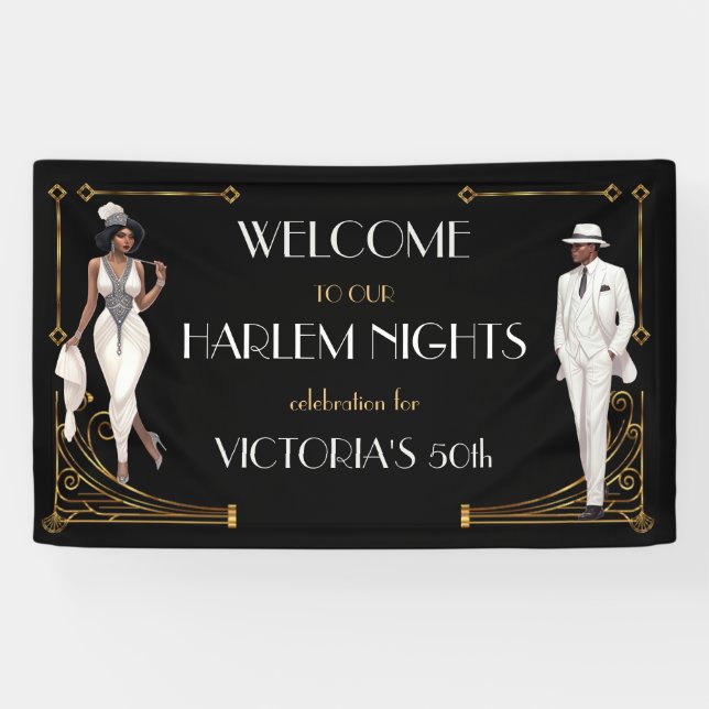 Banderoles Déco Harlem Nights Flapper et Gentleman Welcome (Horizontal)