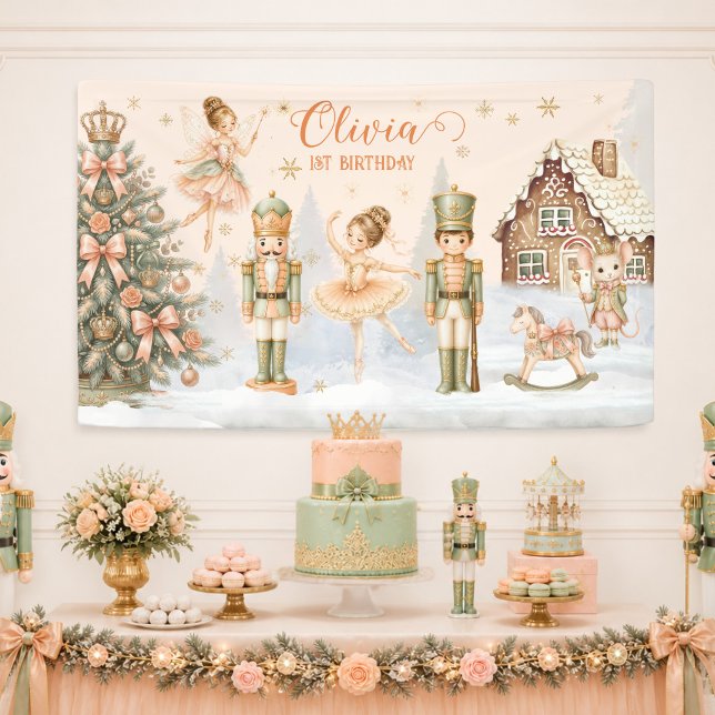 Banderoles Décor de fond pour 1er anniversaire de fée balleri (Nutcracker Ballerina Fairy 1st Birthday Backdrop Banner)