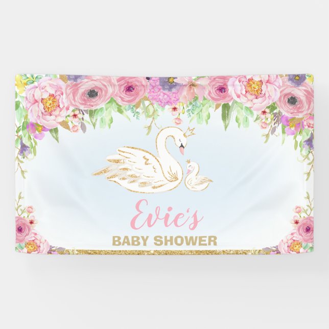 Banderoles Décor Floral Baby shower Princess Swan Princess (Horizontal)