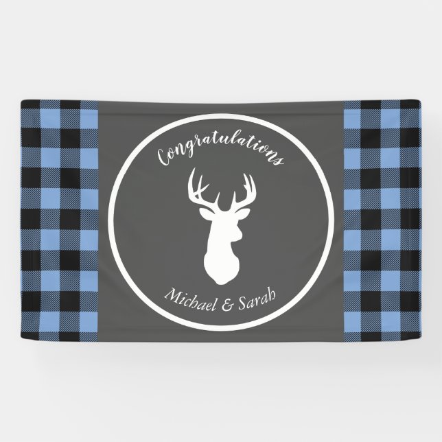 Banderoles Deer Hunter Lodge Baby shower Antlers Boy Blue (Horizontal)