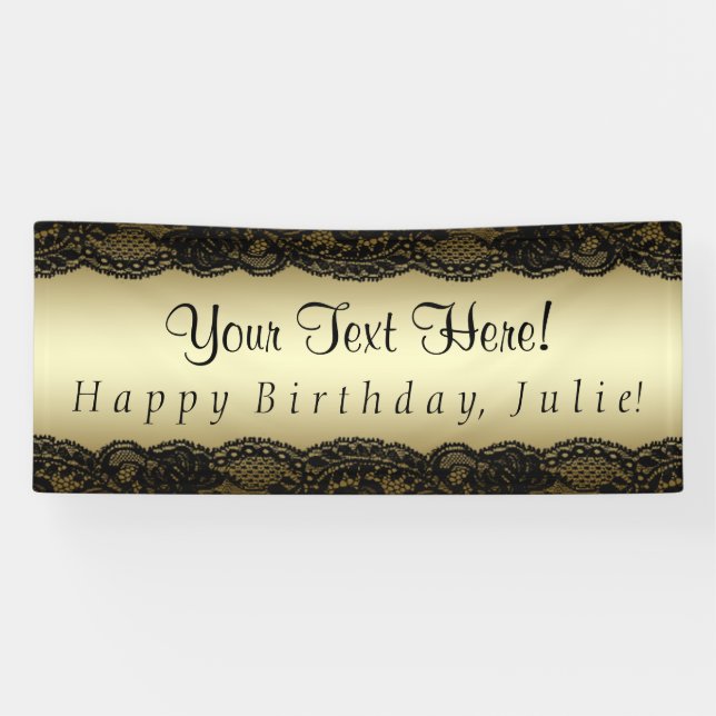 Banderoles Dentelle noire et or fête d'anniversaire (Horizontal)