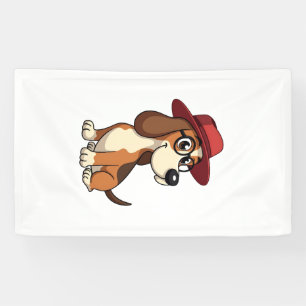Banderoles Dessin animé vintage Basset Hound au chapeau rouge