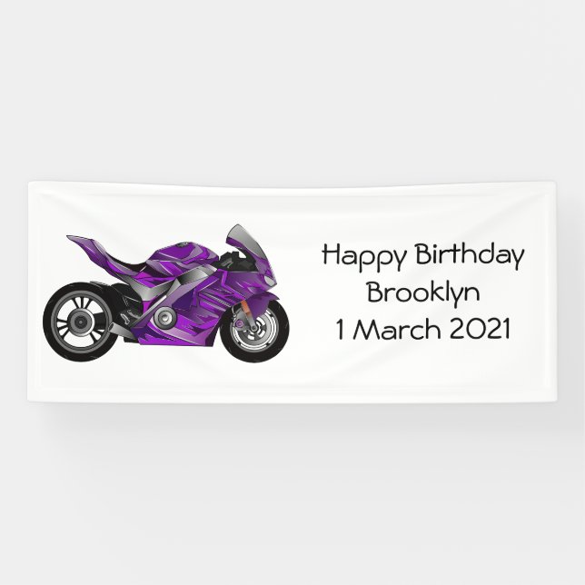 Banderoles Dessin de moto de sport violet (Horizontal)